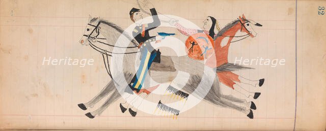 Maffet Ledger: Indian and soldier on horseback, ca. 1874-81. Creator: Unknown.