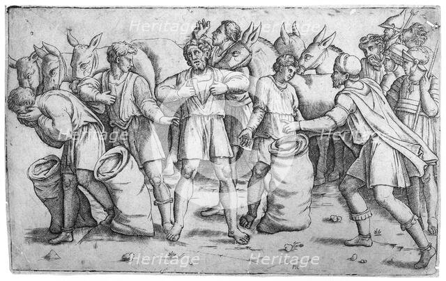 Joseph's cup found in Benjamin's sack from the biblical story of Joseph (Genesis 44..., ca. 1520-25. Creator: Giovanni Antonio da Brescia.