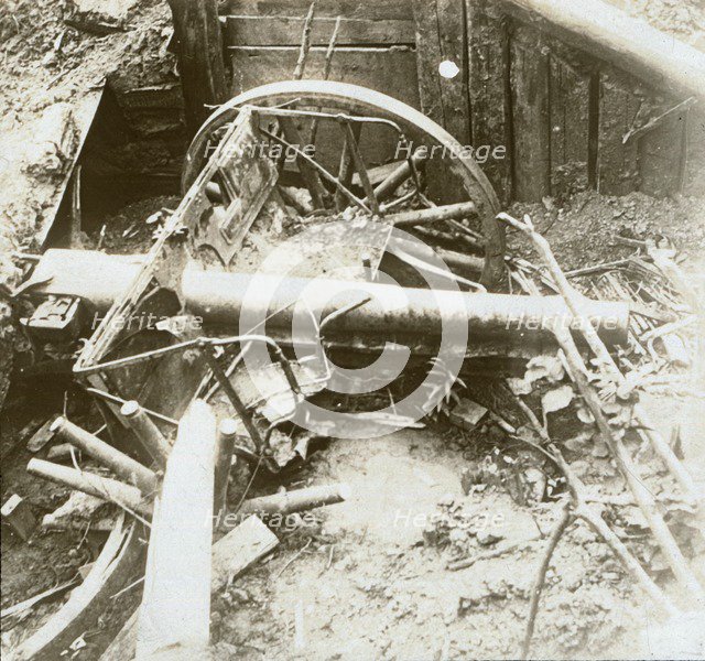 Destroyed 7.7 field gun, Yser, Belgium, c1914-c1918. Artist: Unknown.