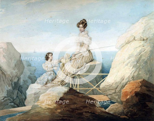 Empress Alexandra Fyodorovna with Daughter Grand Duchess Maria Nikolaievna of Russia, 1820s.  Creator: Sokolov, Pyotr Fyodorovich (1791-1848).