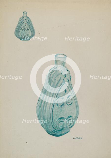 Deep Aquamarine Bottle, c. 1941. Creator: V. L. Vance.
