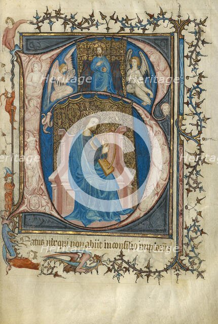 Initial B: David Playing the Harp; Psalter, about 1390. Creator: Unknown.
