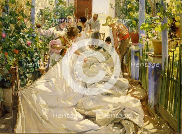 Sewing the Sail (Cosiendo la vela), 1896. Creator: Sorolla y Bastida, Joaquín (1863-1923).