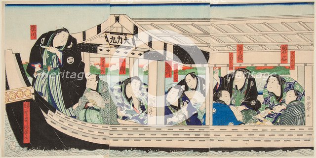 Sumo Wrestler Dairiki Maru on a boat with friends, 1864.