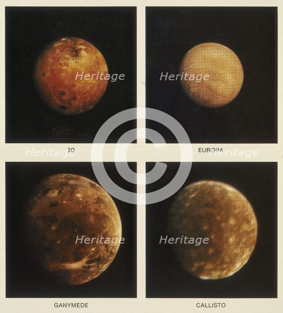 Four moons of Jupiter. Io, Europa, Ganymede and Callisto, 1979. Artist: Unknown