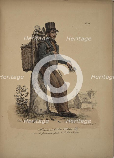 Tin spoons seller. From the Series "Cris de Paris" (The Cries of Paris), 1815. Creator: Vernet, Carle (1758-1836).