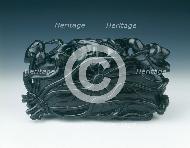 Rosewood lotus leaf dish, Qing dynasty, China, 18th century. Artist: Unknown