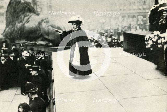 Jennie Baines speaking in Trafalgar Square, 1908, (1947).  Creator: Unknown.