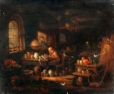An alchemist or apothecary in his laboratory, c1680s. Creator: Egbert van Heemskerck I.