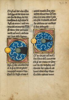 Two Diagrams with the Sun and the Moon; De Natura Avium; De Pastoribus et Ovibus, 1277 or after. Creator: Unknown.