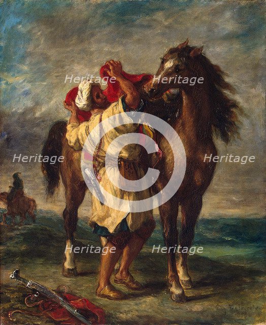 'A Moroccan Saddling his Horse', 1855.  Artist: Eugène Delacroix