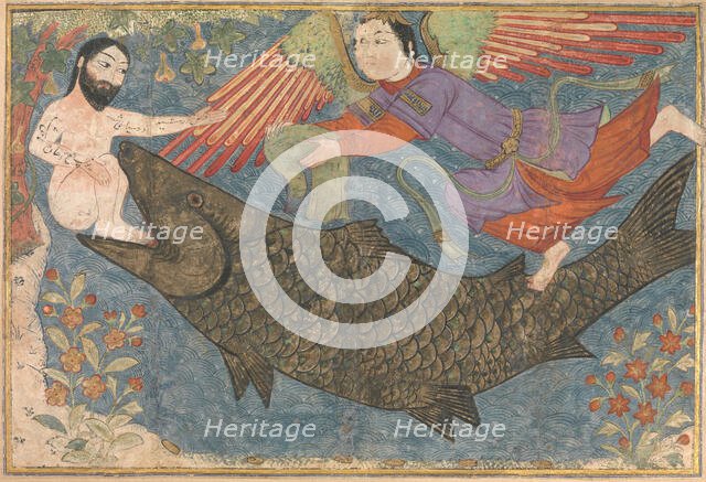 Jonah and the Whale, Folio from a Jami al-Tavarikh (Compendium of Chronicles), ca. 1400. Creator: Unknown.