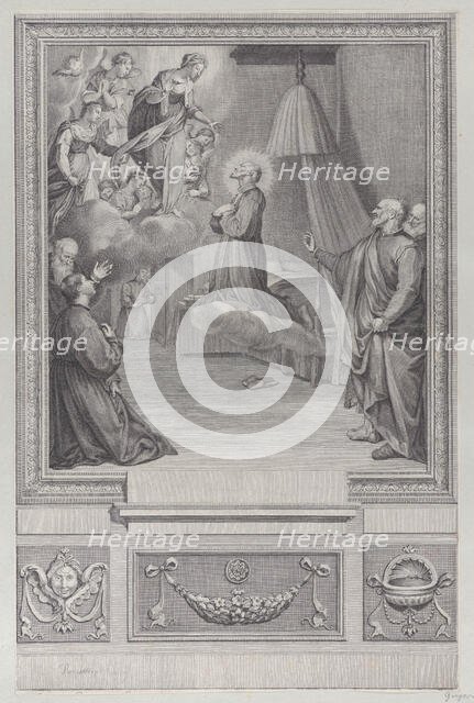 Saint kneeling before a vision of the Virgin Mary. Creator: Unknown.