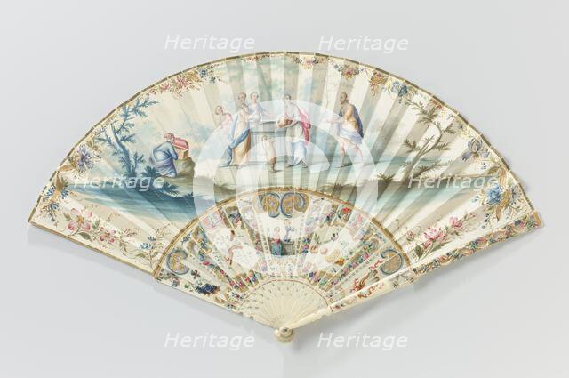 Folding fan with Eliezer and Rebecca at the well, c.1745-c.1755. Creator: Anon.