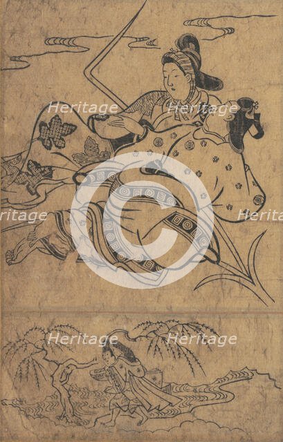 At the Edge of the River Akutagawa from the Tales of Ise (Ise monogatari). Creator: Sugimura Jihei.