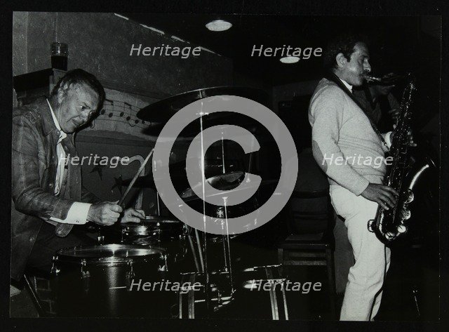 Derek Hogg (drums) and Bobby Wellins (saxophone) playing at The Bell, Codicote, Hertfordshire, 1985. Artist: Denis Williams