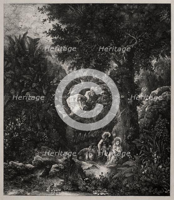 Rest on the Flight into Egypt with a Saddled Donkey, 1871. Creator: Rodolphe Bresdin (French, 1822-1885).