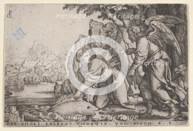 Tobiolus Catches the Fish, from The Story of Tobias, 1543. Creator: Georg Pencz.