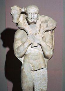 Greek sculpture known as the Moscophorus, 6th century BC. Artist: Unknown