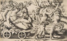 Triumph of Bacchus who is seated on a carriage at left, 1531-76. Creator: Giulio Bonasone.