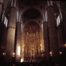 Interior of the church of Santiago, in the background the main altarpiece made in 1703 by Tomas d…