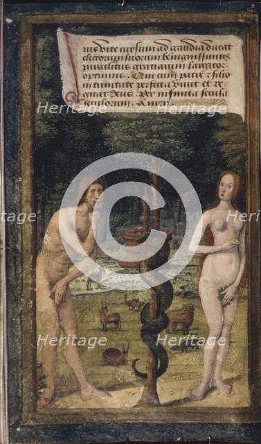 Adam and Eve (from Lettres bâtardes), ca 1490-1510. Artist: Poyet, Jean (active 1483-1497)