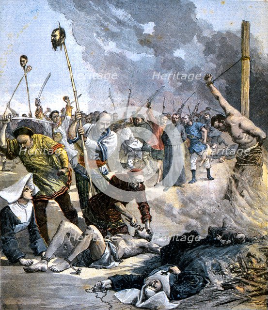 Torture and murder of Christian nuns and priests during the Boxer rising in China, 1891. Artist: Unknown