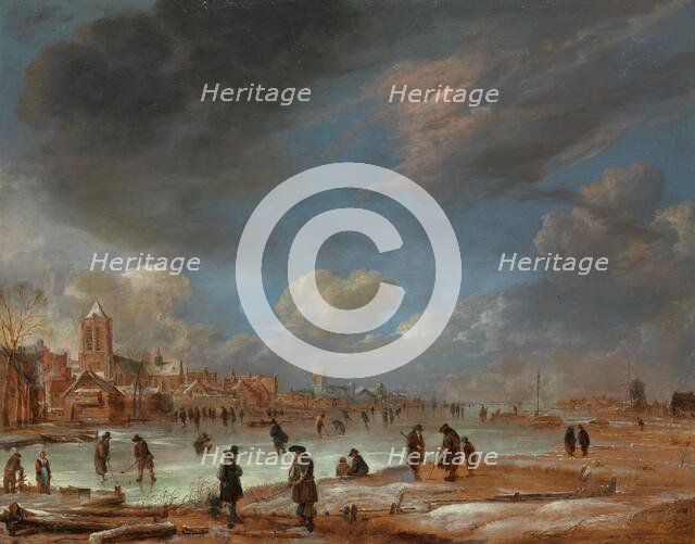 Winter Landscape near a Town with Kolf Players, c.1658-c.1660. Creator: Aert van der Neer.