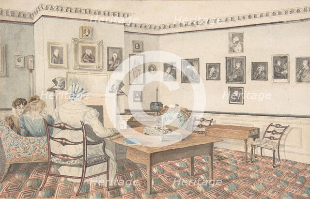 Drawing Room at Hatton, Warwickshire, 1820-30. Creator: Attributed to Granddaughters of Dr. Samuel Parr.