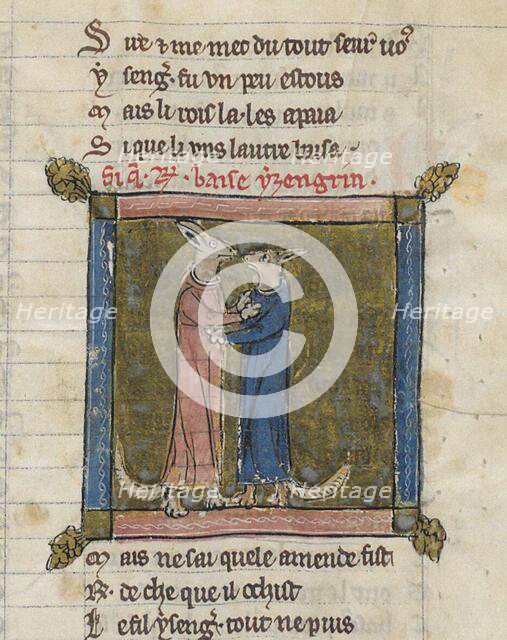 Reynardus and Ysengrimus. Miniature from Renart le Nouvel by Jacquemart Giélée, c. 1300. Creator: Anonymous.