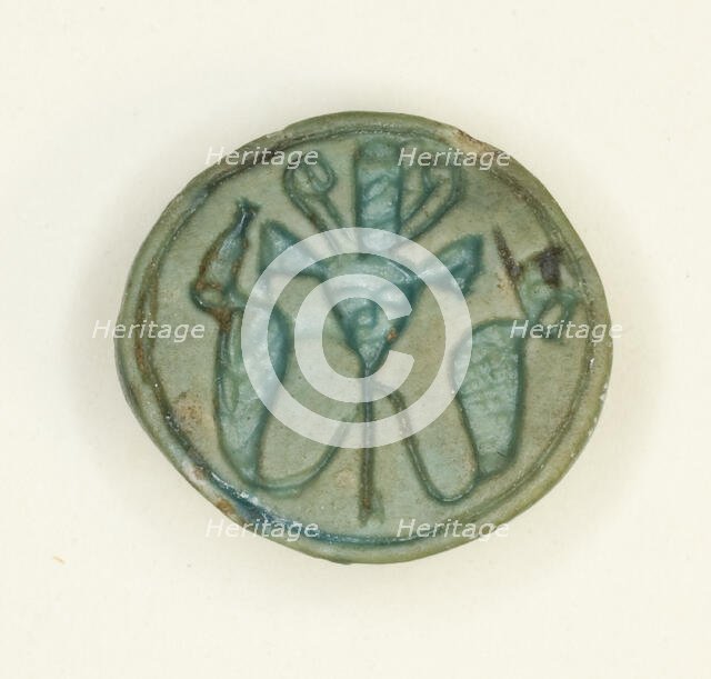 Cowroid: Hathor Sistrum Flanked by Uraei, Egypt, New Kingdom, Dynasty 18 (about 1550-1295 BCE). Creator: Unknown.