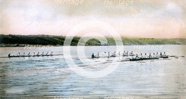 A Trial Spin of the Cornell Crews on Cayuga Lake, 1906. Artist: Unknown
