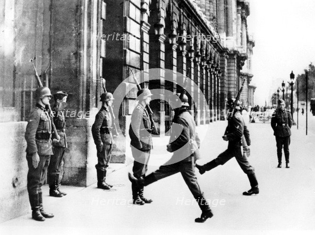 German soldiers on guard duty outside the Hotel Crillon, Paris, 7 October 1940. Artist: Unknown
