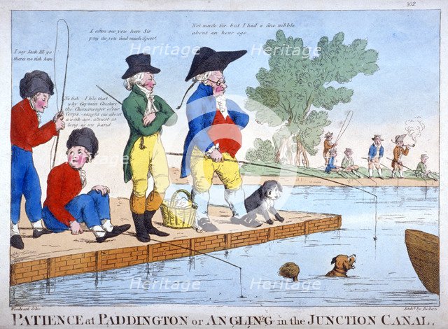 'Patience at Paddington, or angling in the Junction Canal', c1800. Artist: Roberts