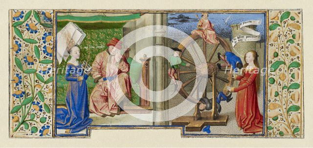 Philosophy Consoling Boethius and Fortune Turning the Wheel, about 1460-1470. Creator: Master of Coetivy.
