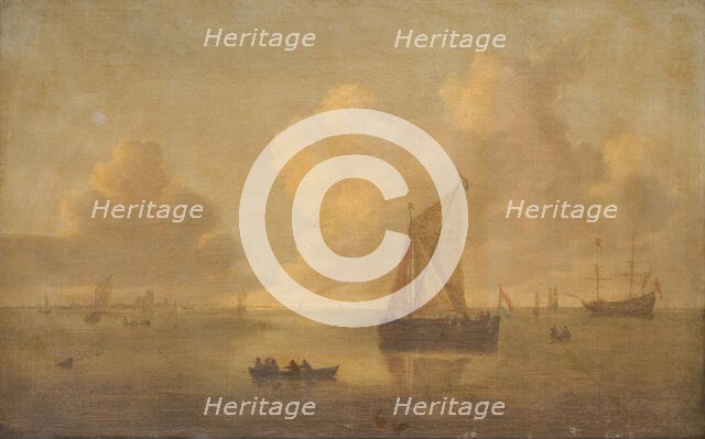 Seascape with a Town in the Background, 1625-1663. Creator: Willem Van Diest.