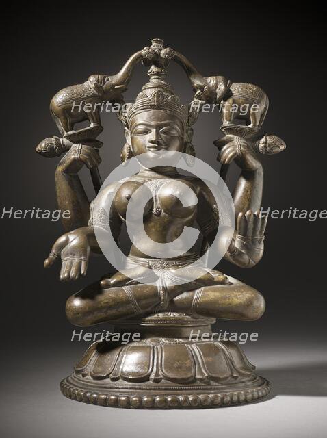 Shri Lakshmi Lustrated by Elephants (Gaja-Lakshmi), 18th century. Creator: Unknown.