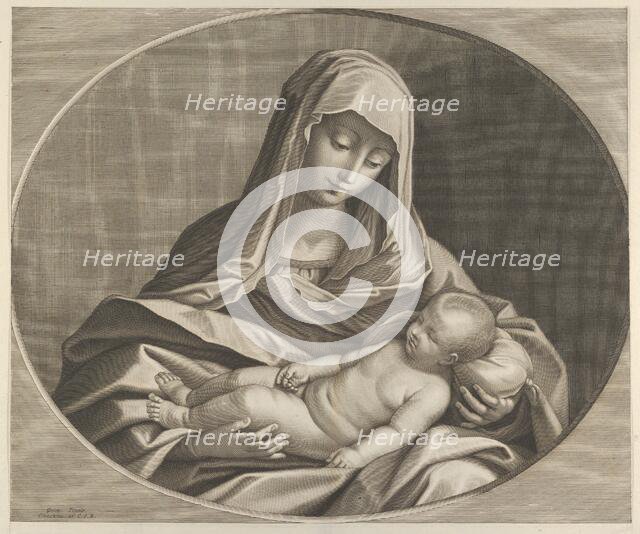 The Virgin holding the sleeping infant Christ on her lap, after Reni, 1741-84. Creator: Anon.