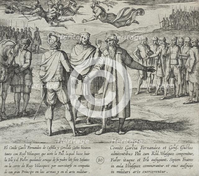 Garci Fernandez and Gonzalo Gustos, Father of the Infantes, Persuade Ruy Velazquez to Make..., 1612. Creator: Antonio Tempesta.
