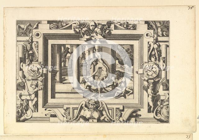 Medea Kills Her Two Children by Jason (Pour qui d'Absyrte a le sang repandu, fait que du s..., 1563. Creator: Rene Boyvin.