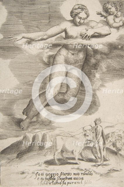 Juno watching Jupiter and Io, from "The Loves of the Gods", 1531-60. Creator: Giulio Bonasone.