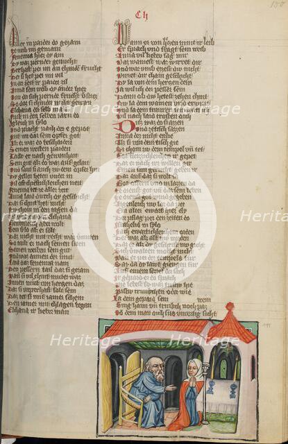 Eli and Hannah in the Temple; Weltchronik, about 1400-1410. Creator: Unknown.