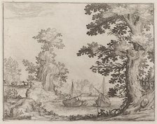 Landscape and River with Anchored Vessels, 1638. Creator: Ercole Bazicaluva.