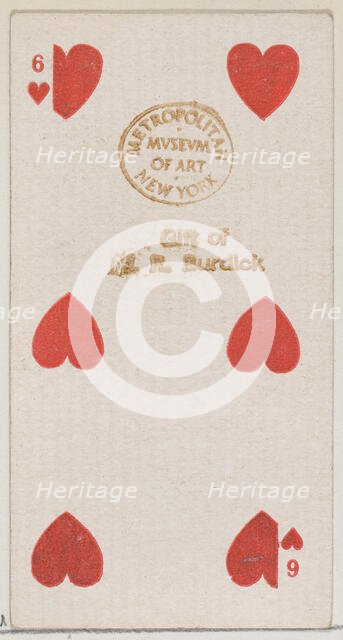 Six Hearts (red), from the Playing Cards series (N84) for Duke brand cigarettes, 1888., 1888. Creator: Unknown.