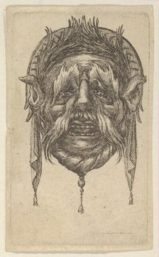 Mask with Long Eyebrows and Mustache and a Headdress with Dangling Cloth, from Dive..., ca. 1635-45. Creator: Francois Chauveau.