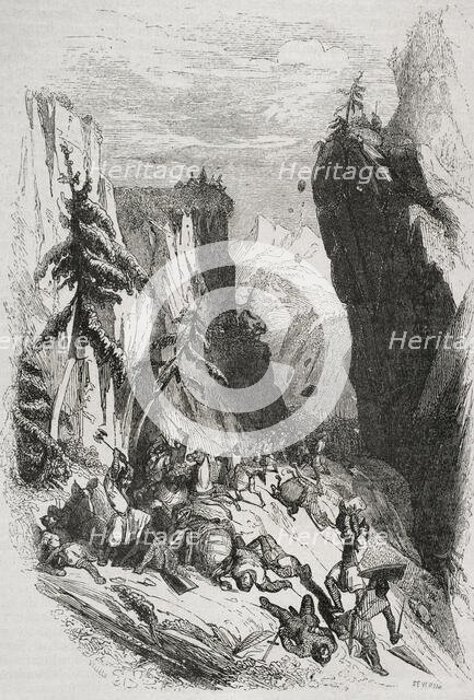 Battle of Roncevaux Pass, Iberian Peninsula, August 15, 778, (1852).  Creator: José Severini.