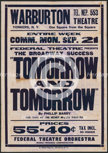 Tomorrow and Tomorrow, Yonkers, NY, 1936. Creator: Unknown.