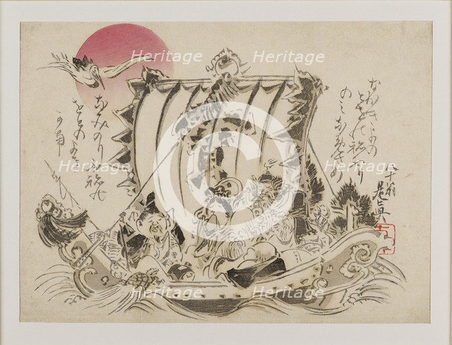 The seven gods of good fortune on a takarabune, or treasure ship, published 1886. Artist: Shibata Zeshin.