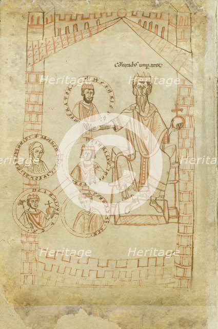 Salian Dynasty Family Tree: Conrad II, Henry III, Henry IV, his wife Eupraxia of Kiev, Henry V, 12th century. Artist: Ekkehard of Aura (?-1126)