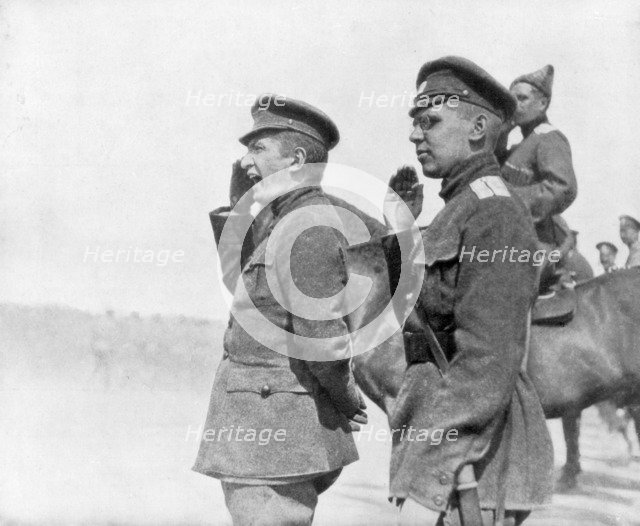 Alexander Kerensky during a review of Russian troops, First World War, 1917. Artist: Unknown